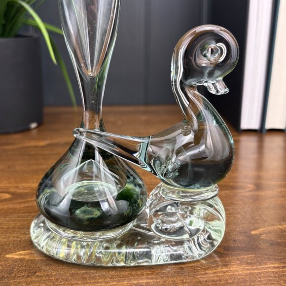 Vintage Glass Duck Bud Vase Clear Handblown Etched Glass Bird Figurine Vase - Picture 5 of 16
